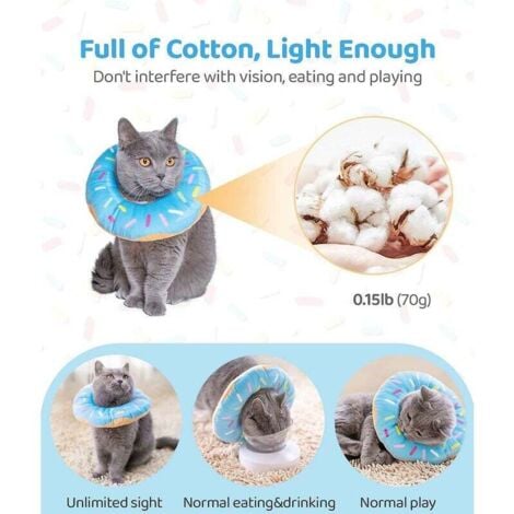 Adjustable Cat Recovery Collar, Cute Cat Donut Collar, Soft Cone Collars for Cat, Protective Cone Healing After Surgery