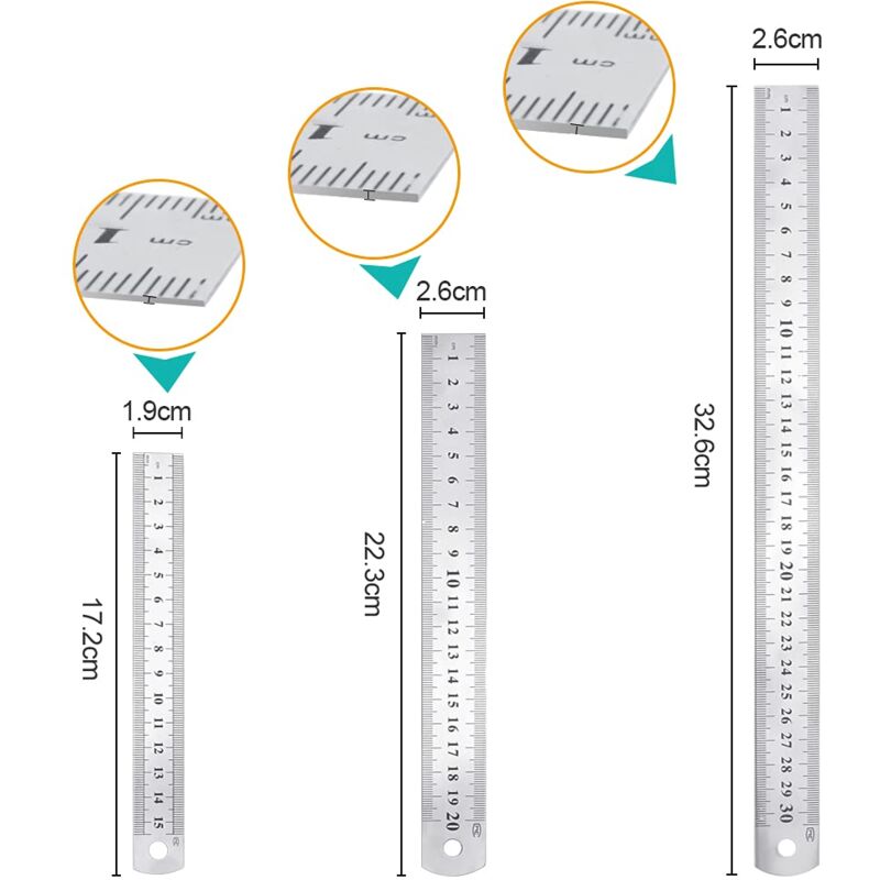 4er Set Edelstahl-Lineal Mit Korkrückseite – 15 Cm, 20 Cm, 30 Cm, 35 Cm, Rutschfest, Inkl. Aufhängebohrung