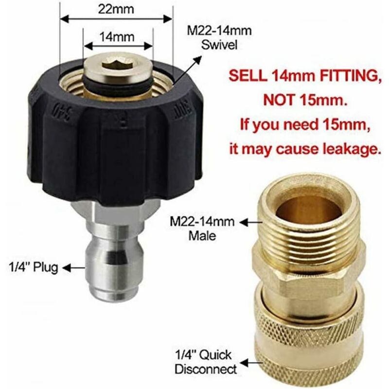M22-14 Hochdruckreiniger Adapter Set – 3/8 Schnellverbindung, Schwenkbar, Bis 5000 PSI, Edelstahl & Messing