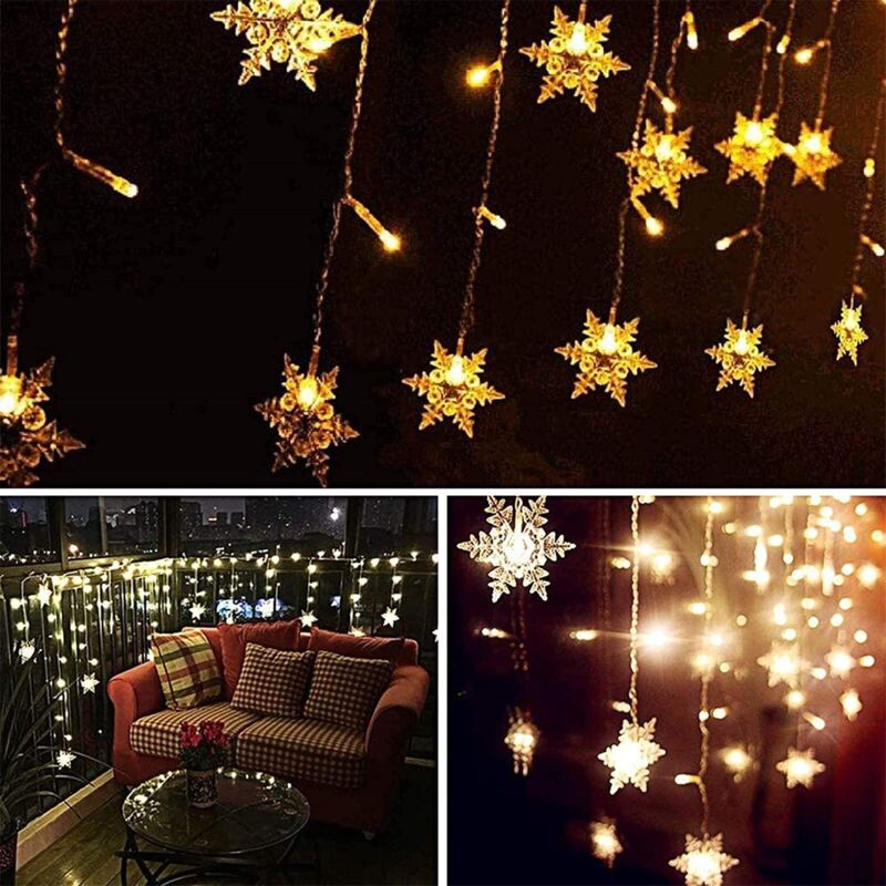 Lichtervorhang 4m Mit 96 LED & Schneeflocken - 8 Modi, Timer, USB, IP44 Wasserdicht Für Weihnachten Innen & Außen