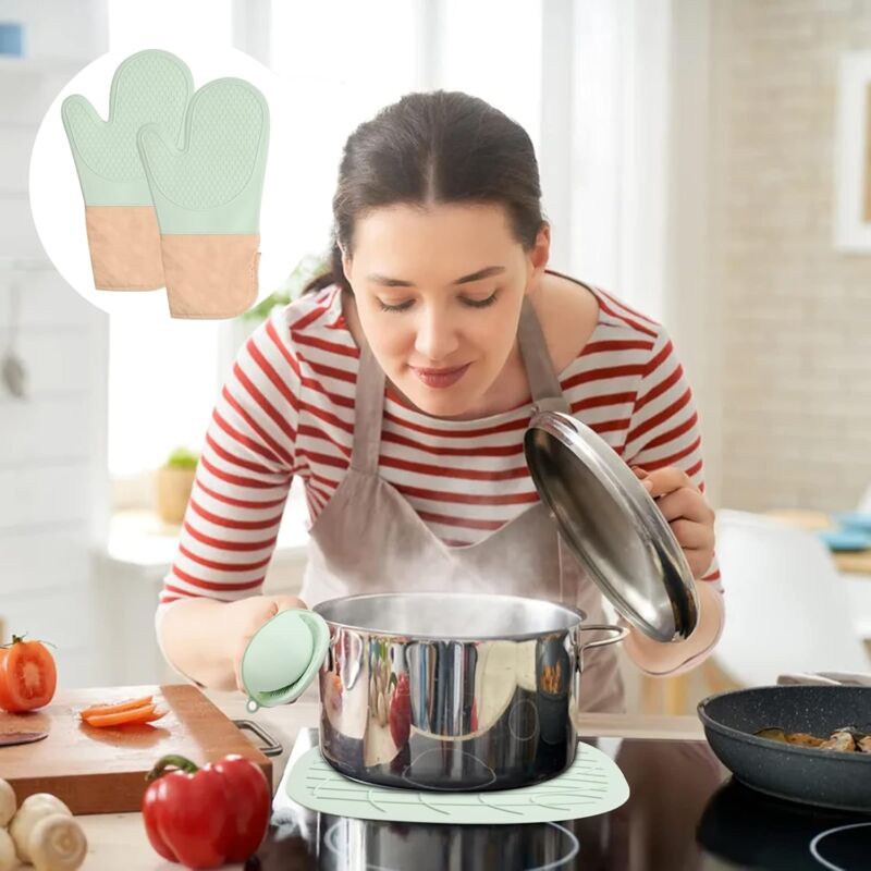 Ofenhandschuhe & Topflappen-Set – 3-teilig, Hitzebeständig Bis 250°C, Rutschfest