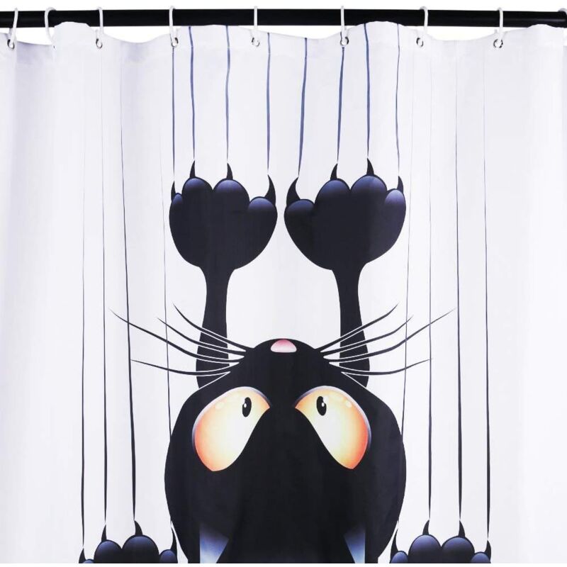 Duschvorhang Mit Zwei Katzen-Motiv – Moderner, Minimalistischer Stil, Wasserdicht, 122x183 Cm, Mit 12 Haken