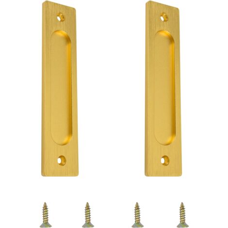 Rechteckiger Schiebetürgriff, versenkter Schiebetürgriff aus Aluminium mit Befestigungsschrauben, geeignet für Schiebetüren (gebürstetes Gold, 2 Stück)
