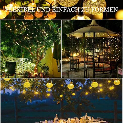 Solar-Lichterkette für den Außenbereich, 50 LEDs, 8 Modi, Kristallkugel-Lichterkette, für Außen/Innen, Balkon, Hochzeiten, Partys, Weihnachten (Warmweiß)