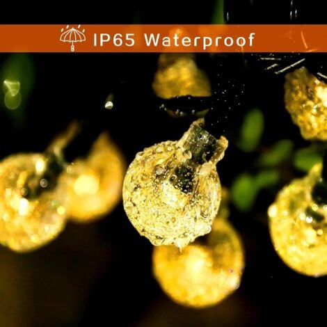Solar-Lichterkette für den Außenbereich, 50 LEDs, 8 Modi, Kristallkugel-Lichterkette, für Außen/Innen, Balkon, Hochzeiten, Partys, Weihnachten (Warmweiß)