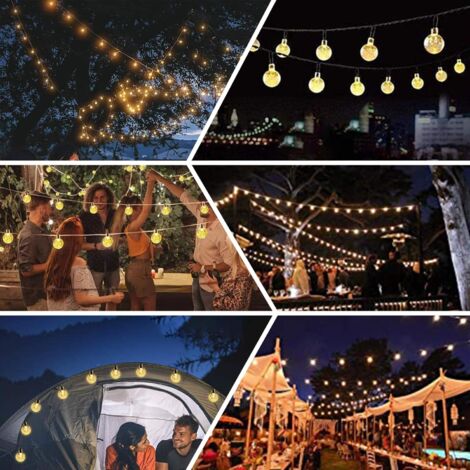 Solar-Lichterkette für den Außenbereich, 50 LEDs, 8 Modi, Kristallkugel-Lichterkette, für Außen/Innen, Balkon, Hochzeiten, Partys, Weihnachten (Warmweiß)