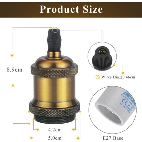 Telituny Vintage Lampenfassung E27 | Mit Ein/Aus-Schalter | Aus Kupfer & Aluminium | Für Edison-Glühbirnen