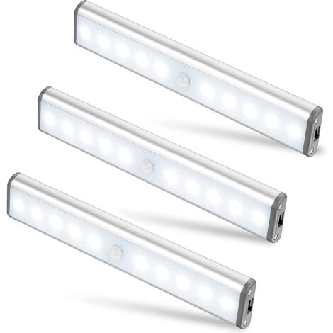 3er-Set, 10 LED-Lampen, kabellos, wiederaufladbar über USB, magnetisiert, Bewegungssensor, 2 Beleuchtungsmodi, tragbar. Schrankleuchte, tragbare Notfallleuchte, Nachtlicht für Kinder, extra… [Energiek