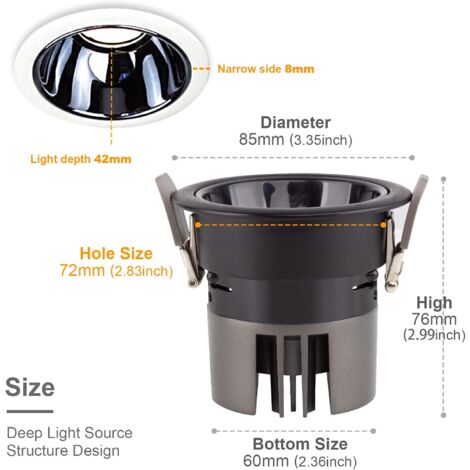 LED-Einbaustrahler für Badezimmer, 6er-Pack, 7 W, 700 lm = 70 W, Glühlampe, IP44, Kaltweiß 6000 K, AC 220–240 V, Ausschnitt 70–75 mm, ultraschlanke, runde Deckeneinbauleuchte für Küche, Wohnzimmer (we