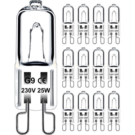 G9-Glühbirne, 25 W, 230 V, dimmbar, warmweiß, G9-Halogenlampe, 300 °C-Toleranz, G9-Ofenbirne für Mikrowellenherd, Herd, Deckenleuchten, 12 Stück