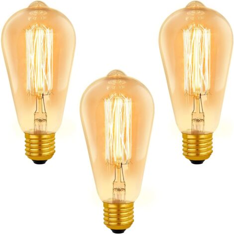 E27 Vintage-Glühbirne, ST64, dimmbar, 40 W, Warmweiß 2200 K, 400 lm, AC 220 V, Retro-Glühlampe, E27-Glühfaden-Vintage-Lampe für dekorative Beleuchtung, 3 Stück