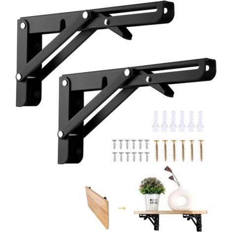 Klapphalterung 200 mm, 2 Stück schwarz, faltbare Konsolenstütze, klappbare Regalhalterungen, Regalhalterung (1/5)