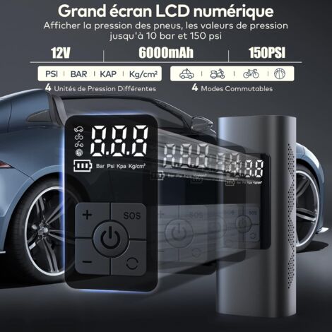 6000 mAh Mini-Elektro-Luftpumpe, tragbarer Luftkompressor, kabelloser  Reifenfller 150 PSI mit digitalem LCD-Display, elektrische Fahrradpumpe  mit LED-Lampe fr Motorrad, Roller, Auto