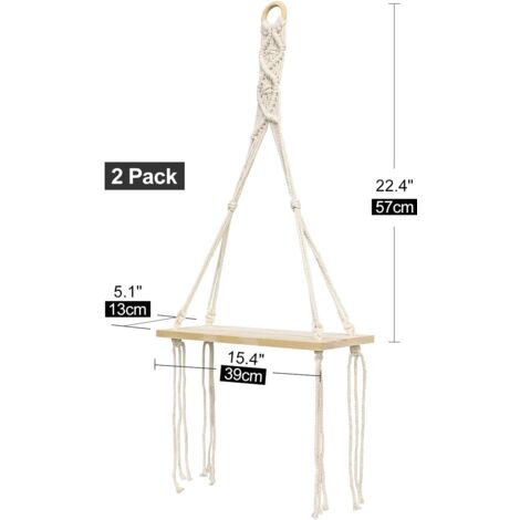 Kräuter Trocknungsregal 2-stufig - Hängendes Regal Aus Holz & Baumwollseil Für Kräuter & Blumen