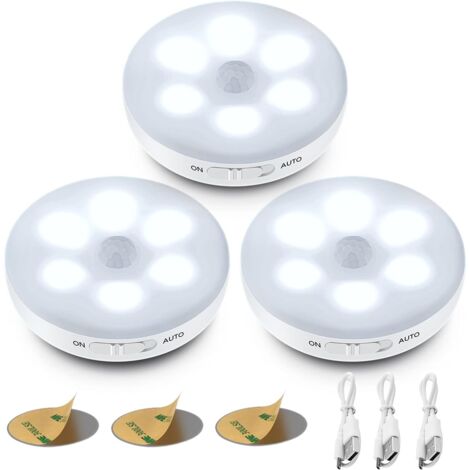 Automatisches LED-Nachtlicht, Innen-Bewegungsmelder-Lampe, selbstklebendes Licht, wiederaufladbarer USB-Akku, kabellose LED (weiß)