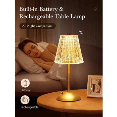 Vintage-Kristall-Tischlampe Kabellos – LED Mit 3 Farben & Dimmbar, USB-ladbar, Perfekt Für Wohnzimmer, Schlafzimmer Oder Als Deko-Geschenk