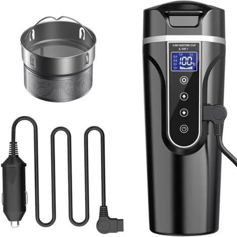 Auto-Wasserkocher, 12 V/24 V Auto-Wasserkocher, beheizter Wasserbecher für Auto/LKW/Reisen, tragbarer Auto-Wasserkocher mit LCD-Display aus 304 Edelstahl