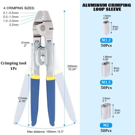 Tanstic 220 Stück Aluminium-Crimphülsen – 9 Größen (1–8 Mm) Für Drahtseile, Kabel & Bastelarbeiten
