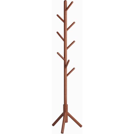 Garderobenständer aus Holz, Kleiderständer mit 8 Haken, freistehender Garderobenständer, einfache Montage, für Hut, Kleidung, Handtasche, Schals, Regenschirm (braun) (1/5)