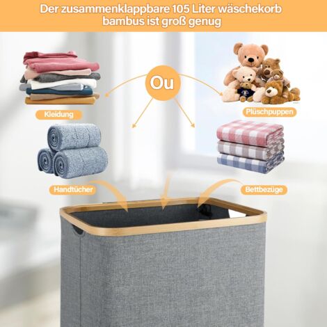 Muntel Wäschekorb 100L Mit Deckel - Faltbar & Platzsparend