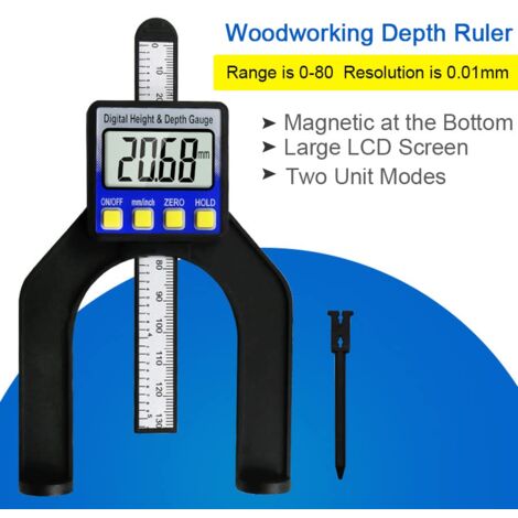Digitaler Tiefenmesser 0-80 Mm – Elektronische Höhentiefenmessung Mit LCD, Magnetischer Basis, Für Holzbearbeitung & Messungen