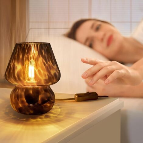 Pilzlampe, kleine Vintage-Tischlampe für Schlafzimmer-Nachttisch, durchscheinende Glas-Nachttischlampe