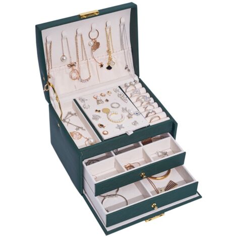 Schmuckschatulle für Frauen, Schmuck-Aufbewahrungsbox, Reise-Schmuckkästchen mit 2 Schubladenschlössern für Ringe, Armbänder, Ohrringe, Halsketten, Geschenke, Innenausstattung aus Samt, beste Geschenk (1/5)