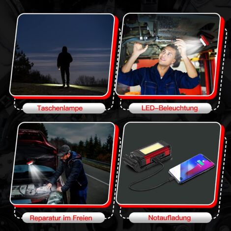 LED-COB-Taschenlampe Wiederaufladbar - 3W, 2200mAh, Mit Magnet & Drehhaken Für Camping & Notfall