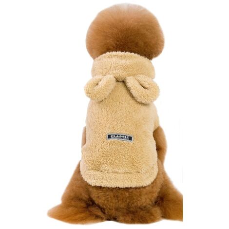 Hemd, Kapuzenbademantel für Hunde und Katzen, Fleece, warm und flauschig M Beige