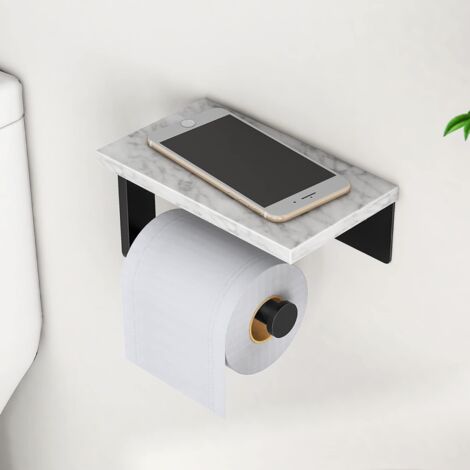 Toilettenpapierhalter Mit Marmor-Ablage – Edelstahl 304, Mattschwarz, Wandmontage, Inkl. 2 Klebehaken