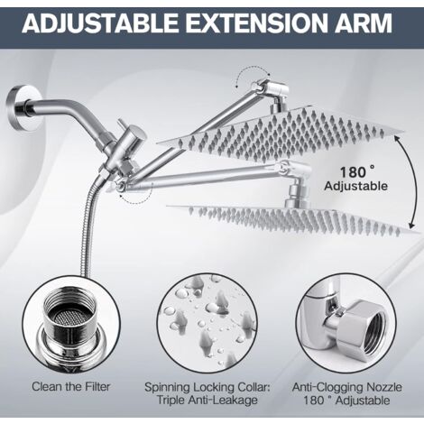 Regenduschkopf 25,4 Cm Mit Handbrause & Verstellbarem Arm – Hochdruck-Duschsystem In Mattschwarz