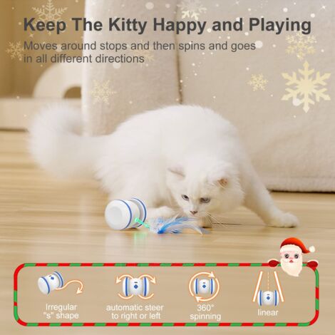 Interaktives Katzenspielzeug für den Innenbereich, 4 Federn, wiederaufladbar über USB, automatische 360-Grad-Drehung, intelligentes Katzenspiel mit LED-Licht (blau)