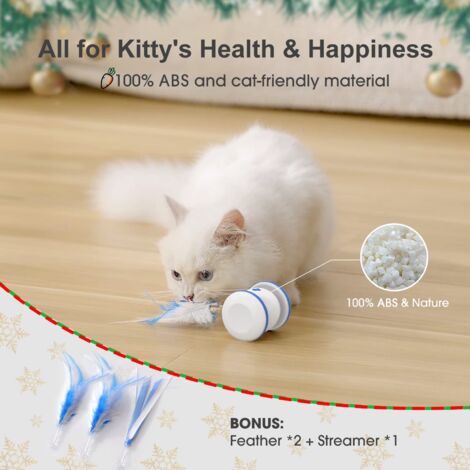 Interaktives Katzenspielzeug für den Innenbereich, 4 Federn, wiederaufladbar über USB, automatische 360-Grad-Drehung, intelligentes Katzenspiel mit LED-Licht (blau)