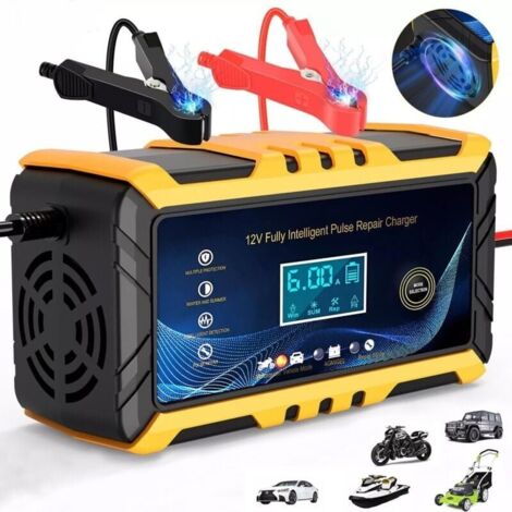 Autobatterieladegerät – 12 V/6 A, intelligentes Batterieladegerät, LCD-Display, Batterieladegerät-Wartungsgerät, Schwarz/Gelb (1/5)
