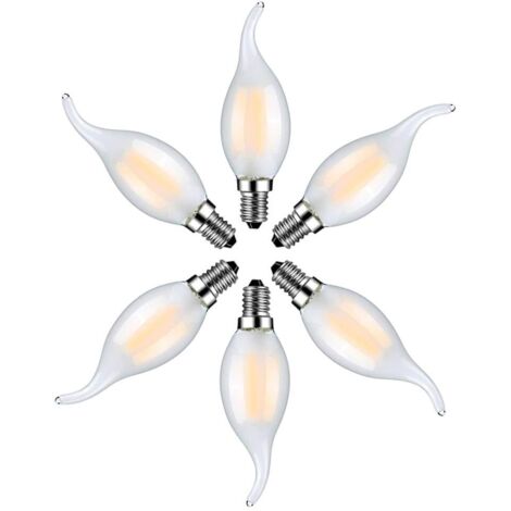 6er-Pack E14 4W LED-Flammenlampen, Warmweiß 2700K – Filament-Kerzenlampen für Kronleuchter – Milchglas (1/5)