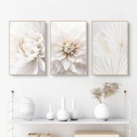 3er Set Poster, Weiße Rosen Blumenbilder, Moderne Leinwandbilder, Ohne Rahmen, Wandbilder