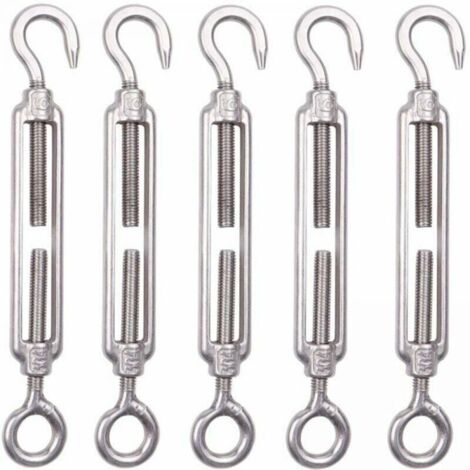 Tenditore Per Fune In Acciaio Inox V4A 316, Versione Gancio-Gancio, Filettatura M10, Dimensioni 223x32x14 Mm, Resistente A Ruggine E Corrosione, Per Tende E Giardino
