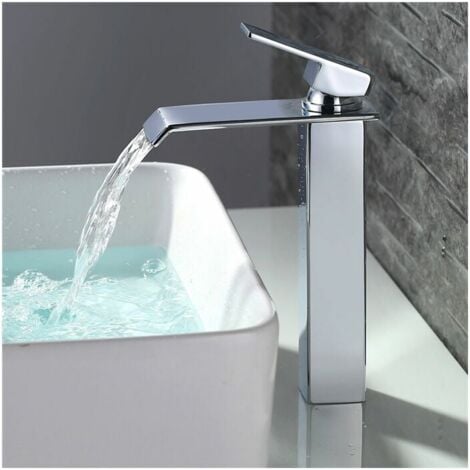 Rubinetto per bagno a cascata Miscelatore per lavabo con bocca alta Rubinetti per lavabo cromati Design moderno