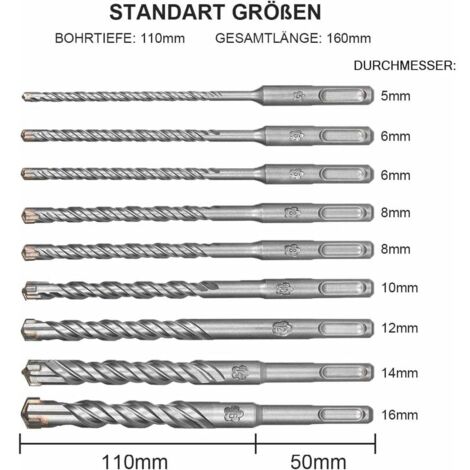 Punte Per Calcestruzzo SDS Plus - Set 9 Pezzi Da 5 A 16 Mm Per Trapano A Percussione - Foto 11