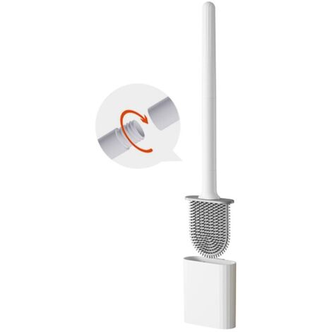 Scopino per WC in silicone, con supporto, montaggio a parete e in silicone, con supporto ad asciugatura rapida, per bagno, bianco (nero e bianco
