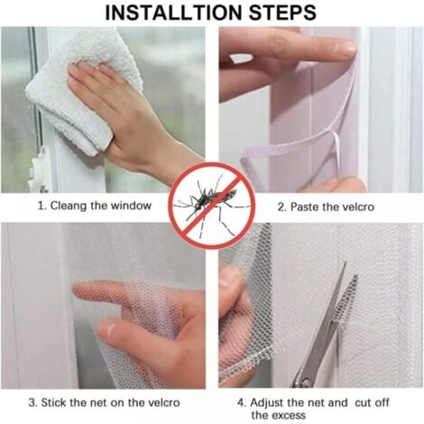 Zanzariera Per Finestre - 2x1.5m, Nastro Autoadesivo, Bianco, Confezione Da 3 Pezzi