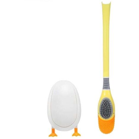 UMIEN Set di 2 scopino e stantuffo per WC da 45,7 cm, antiruggine, design in acciaio inox, manici lunghi, con contenitore autoportante (nichel macchiato