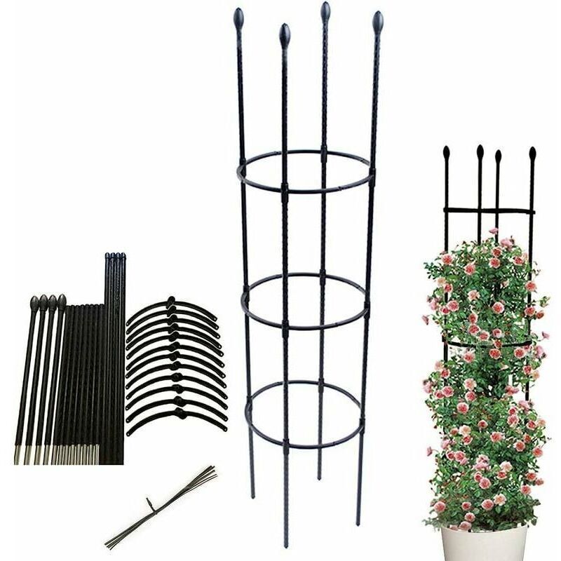 YisanCrafts Soporte De Metal Para Plantas De 5 Macetas Para Exteriores, 2 Niveles, Hierro Negro, Diseño De Triángulo Estable, Impermeable
