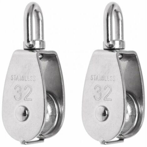 2 Poleas Dobles Acero Inoxidable M15 - Para Cuerdas De 6 Mm, Capacidad 35 Kg, Gancho Giratorio 360°