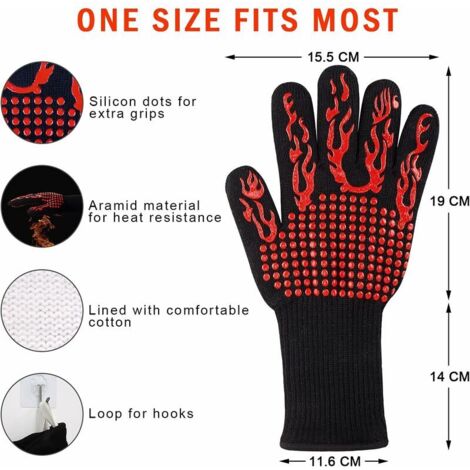 Guantes Para Barbacoa Resistentes Al Calor Extremo (800°C) | Forro De Algodón, Agarre Antideslizante | Talla Universal, 32 Cm