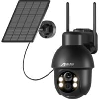 Cámaras de videovigilancia exteriores 360° ANRAN Cámara Vigilancia WiFi Exterior Solar, 2K HD, Detección de Movimiento AI, Visión Nocturna en Color, Alarma de Luz y Sonido,Compatible Alexa Q03 Negro