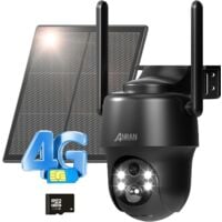 Cámaras de videovigilancia exteriores ANRAN 3G/4G LTE Cámara Vigilancia con Bateria, Tarjeta SIM+32GB Tarjeta SD, 2K 360° PTZ Solar Cámara, Detección de Humana, Visión Nocturna Color, G1 Negro