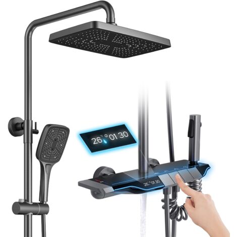 Columna De Ducha Termostática Con Pantalla Digital - Incluye Alcachofa, Rociador Y Bidet (Oro Cepillado)