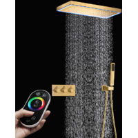 Columna ducha,Conjunto de columna de ducha 3 en 1 con cabezal de ducha de 260x260 mm,Columna de ducha termostática oro cepillado,Barra de ducha con cabezal de ducha orientable 360°