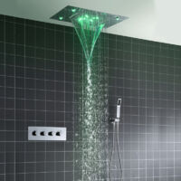 Columna Ducha,Multifuncional Columna Ducha Termostatica,Equipado con ducha de techo de 500x360mm y ducha de mano,Con luces LED,3 modos de pulverización de agua,juego de accesorios de ducha cromados